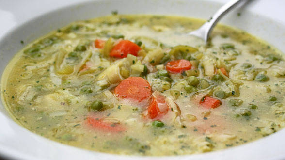 Pea and Carrot Soup with Rice