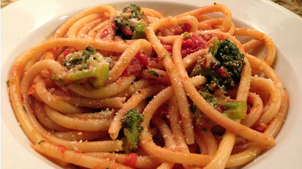 Red and Green Pasta - Bacon and Onion Sauce with...