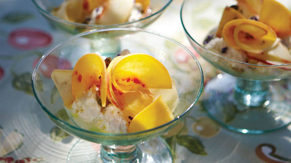 White Peaches, Pistachios, Honey and Ricotta