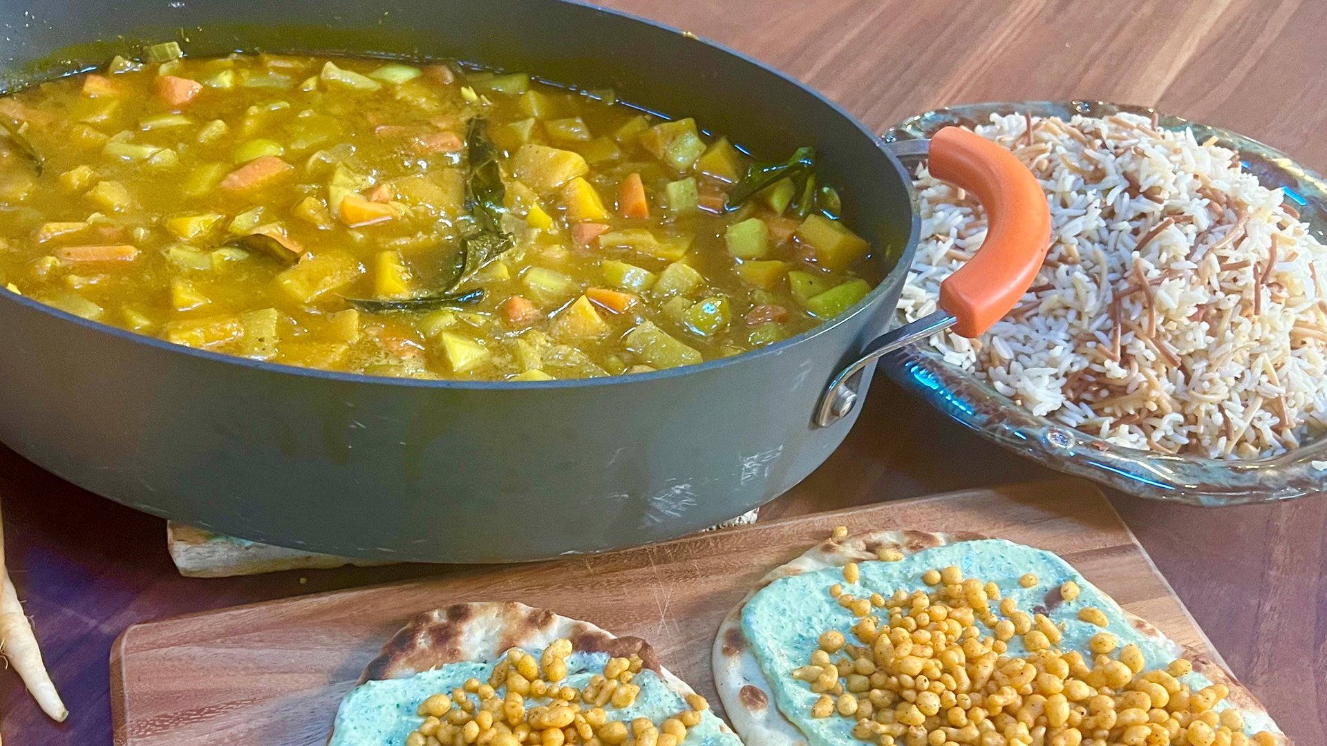 Carrot and Butternut Curry, Smoked Almond Pilaf and Charred Scallion...