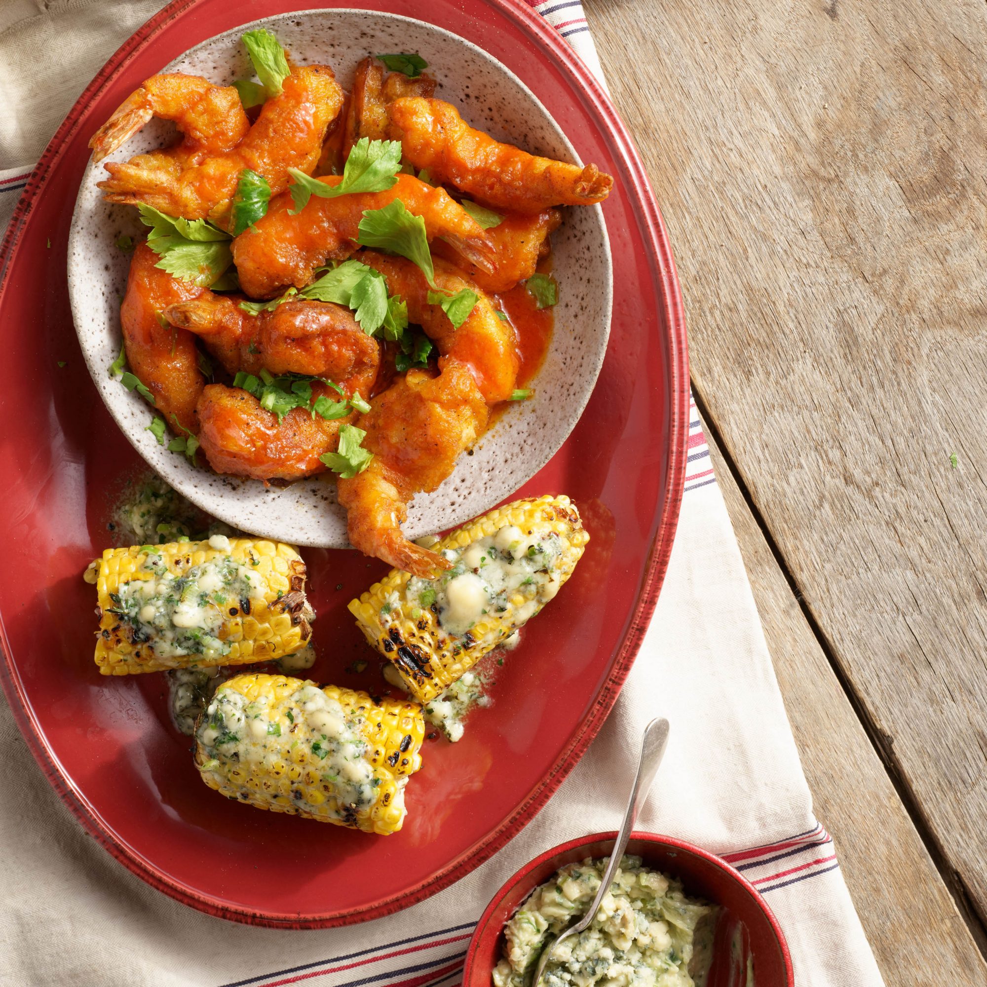 Rachael Ray's Boilermaker Buffalo Shrimp & Corn on the Cob with Blue Cheese Butter