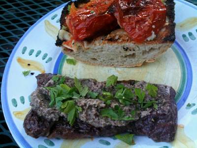 Tre Colore Pesto and Grilled Steak with Quick Roasted Tomatoes...