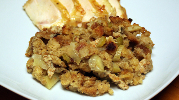 Homemade Turkey Sausage Cornbread Stuffing with McIntosh Apples