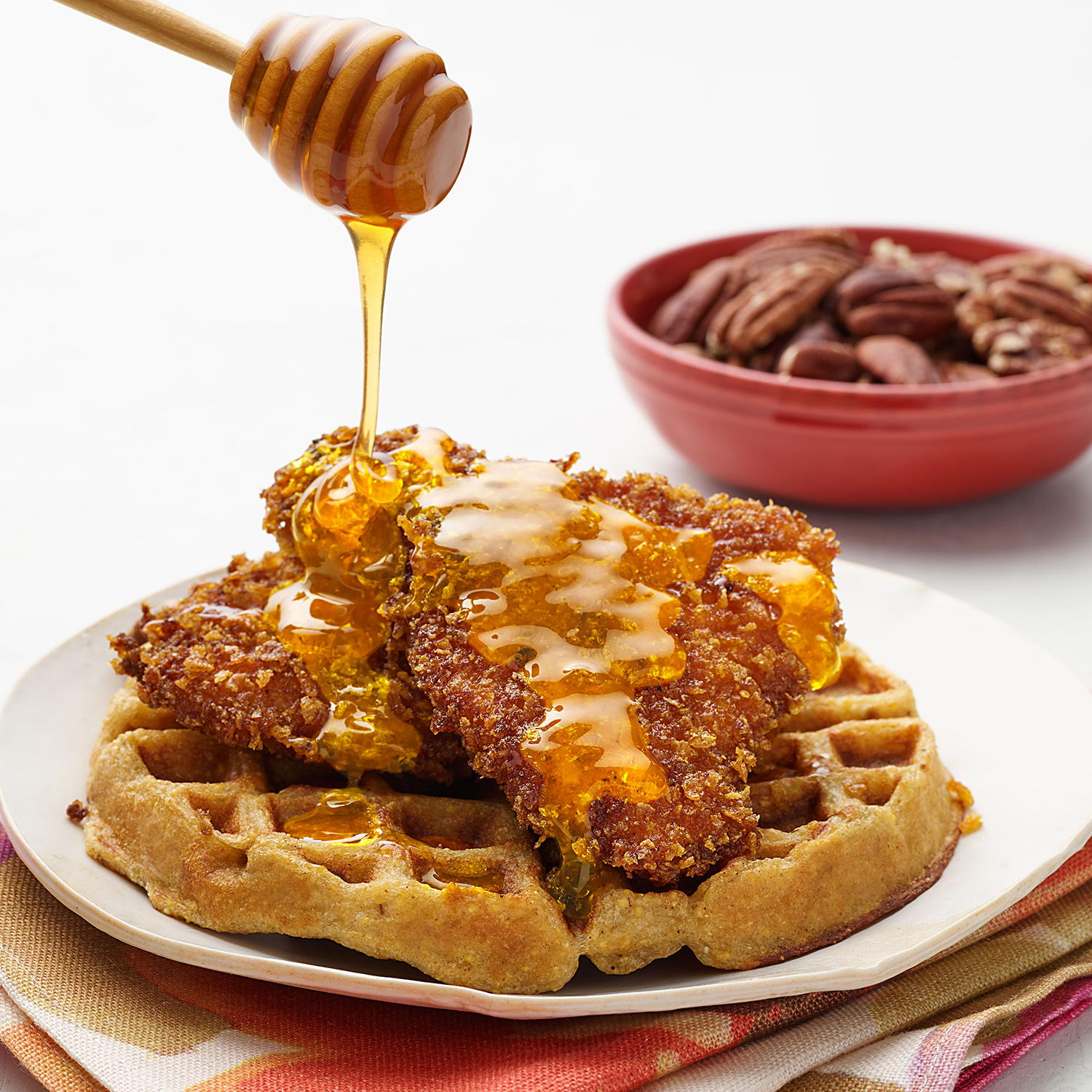 Cornflake-Fried Chicken & Waffles with Pecans image