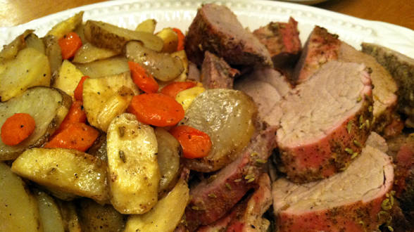 Roast Pork Tenderloins with Roasted Carrot, Parsnip, Potato and Warm...