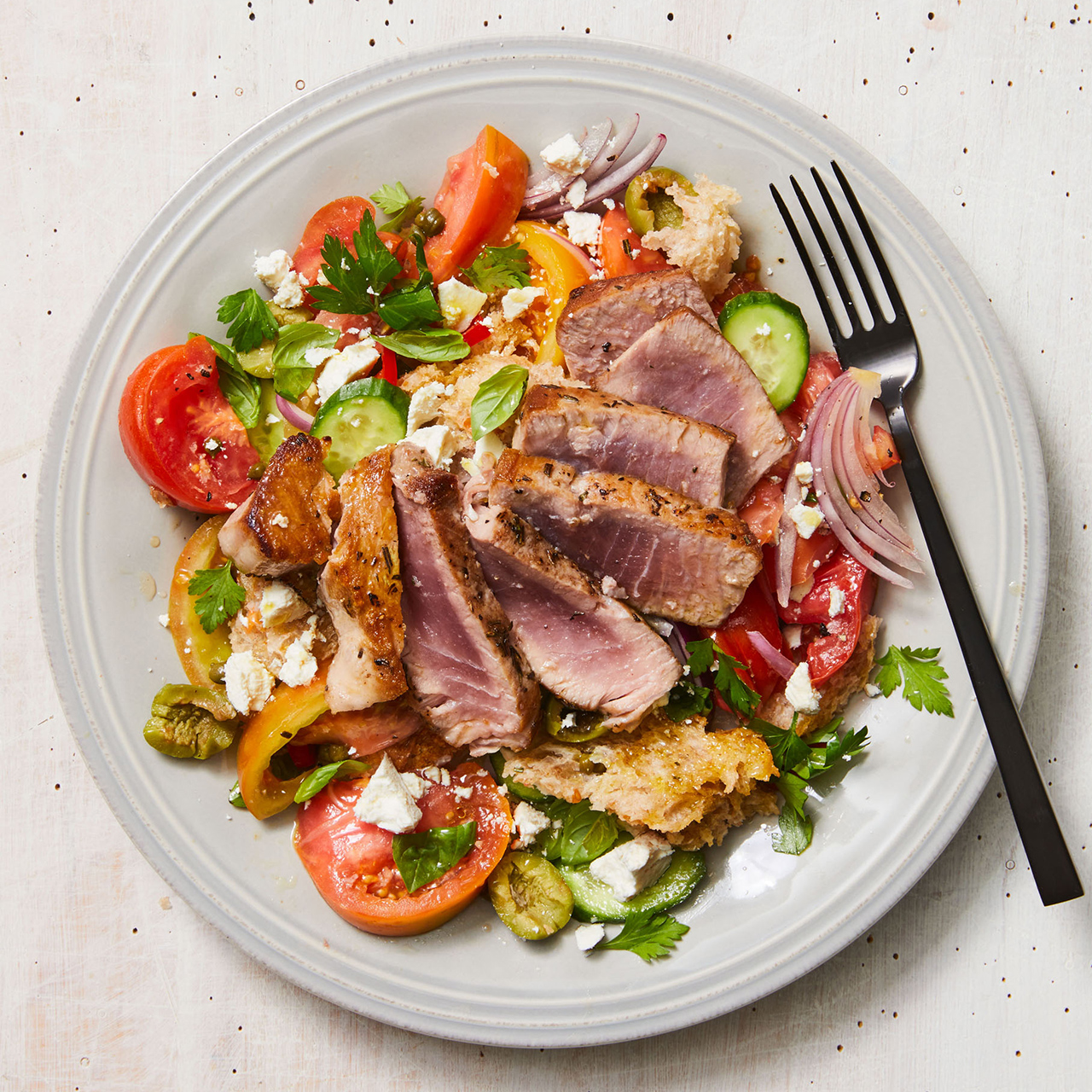 Grilled Tuna Puttanesca Panzanella