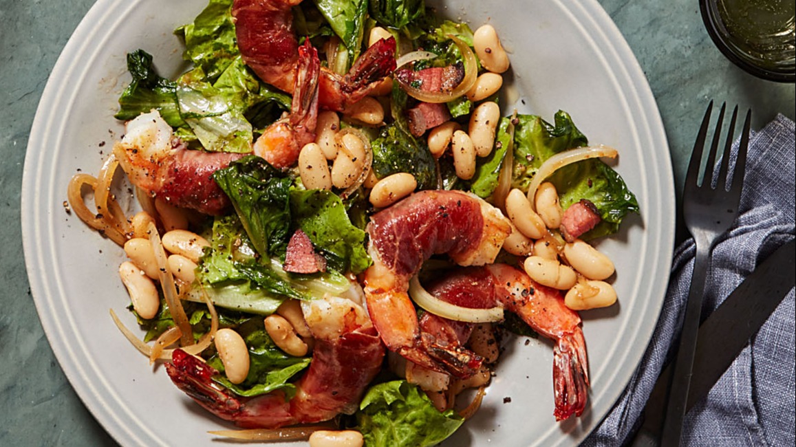 Rachael Ray's Shrimp with Sage & Prosciutto, Warm Escarole Salad,...