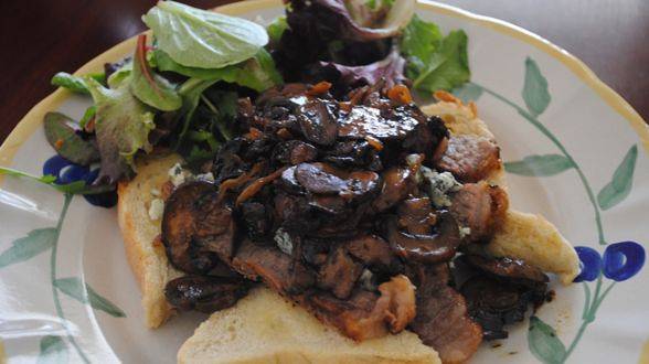Sliced Steak Sandwiches with Blue Cheese and Sherry Mushrooms