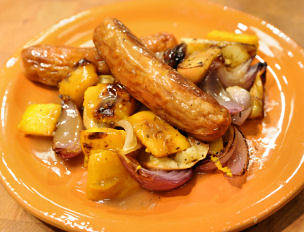 Roasted Sausage, Pumpkin Apples and Onions with Maple and Beer...