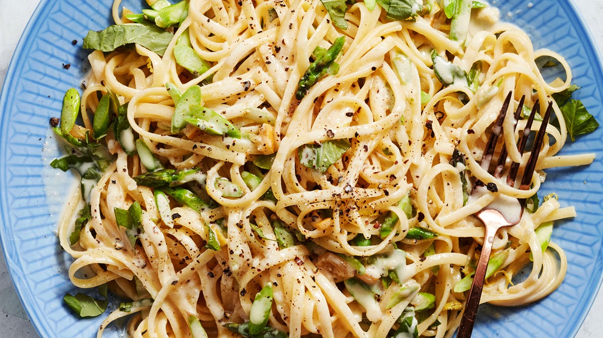 Drunken Lemon Cream Pasta with Asparagus