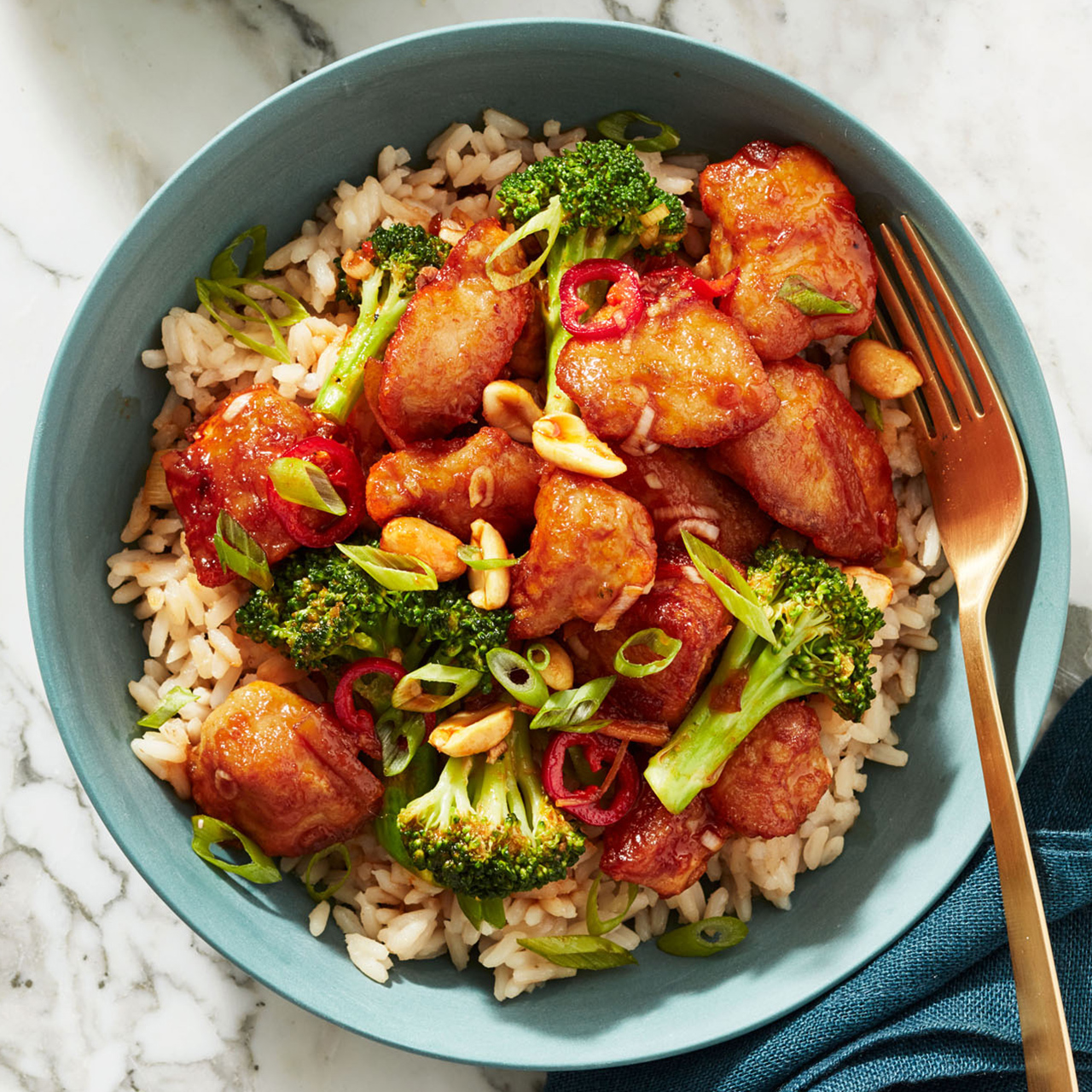 Orange Chicken with Broccoli & Peanuts