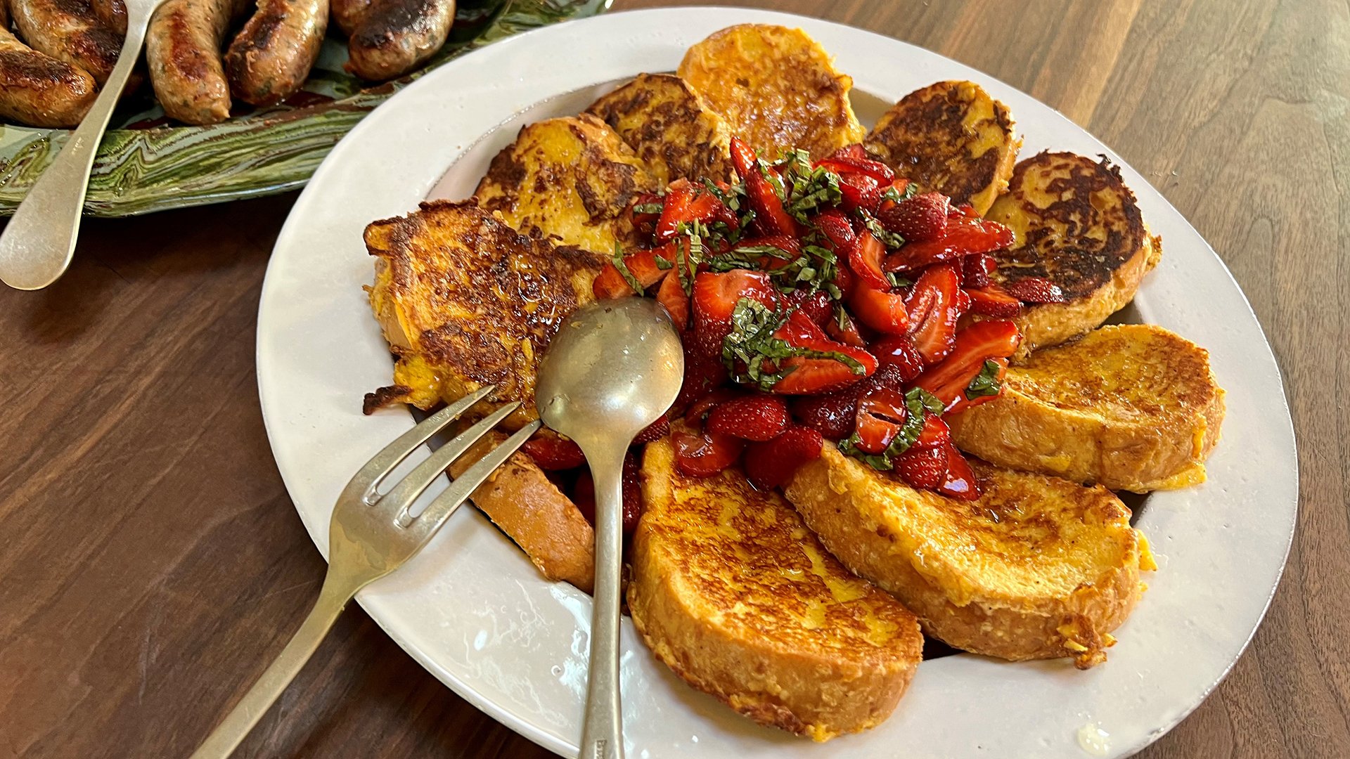Savory French Toast with Strawberries and Basil and Sausages |...