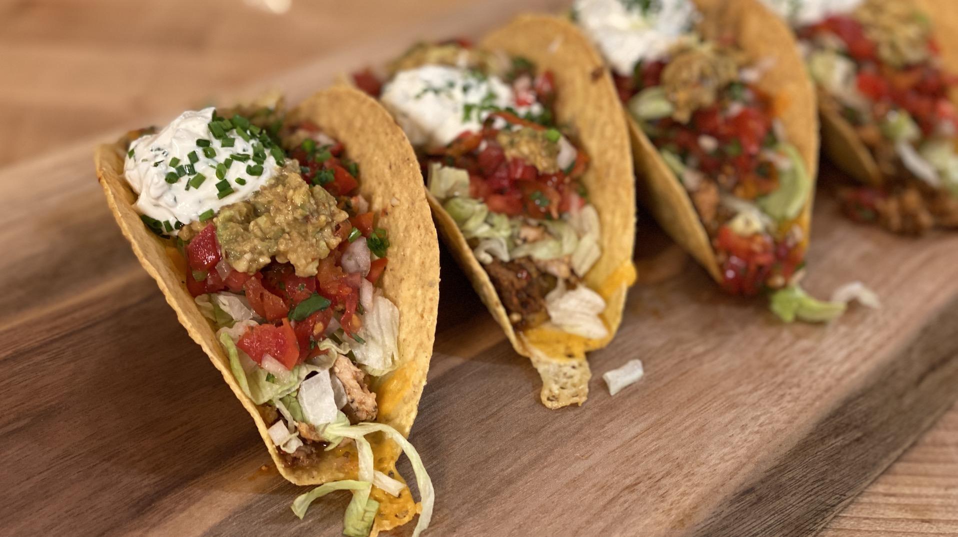 Seven Layer Tacos With Chicken And Chorizo Hard Shell Taco Recipe Rachael Ray Recipe 5519