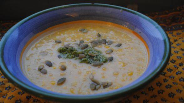 Rachael Ray's Sweet Corn Soup with Mexican-Style Pesto