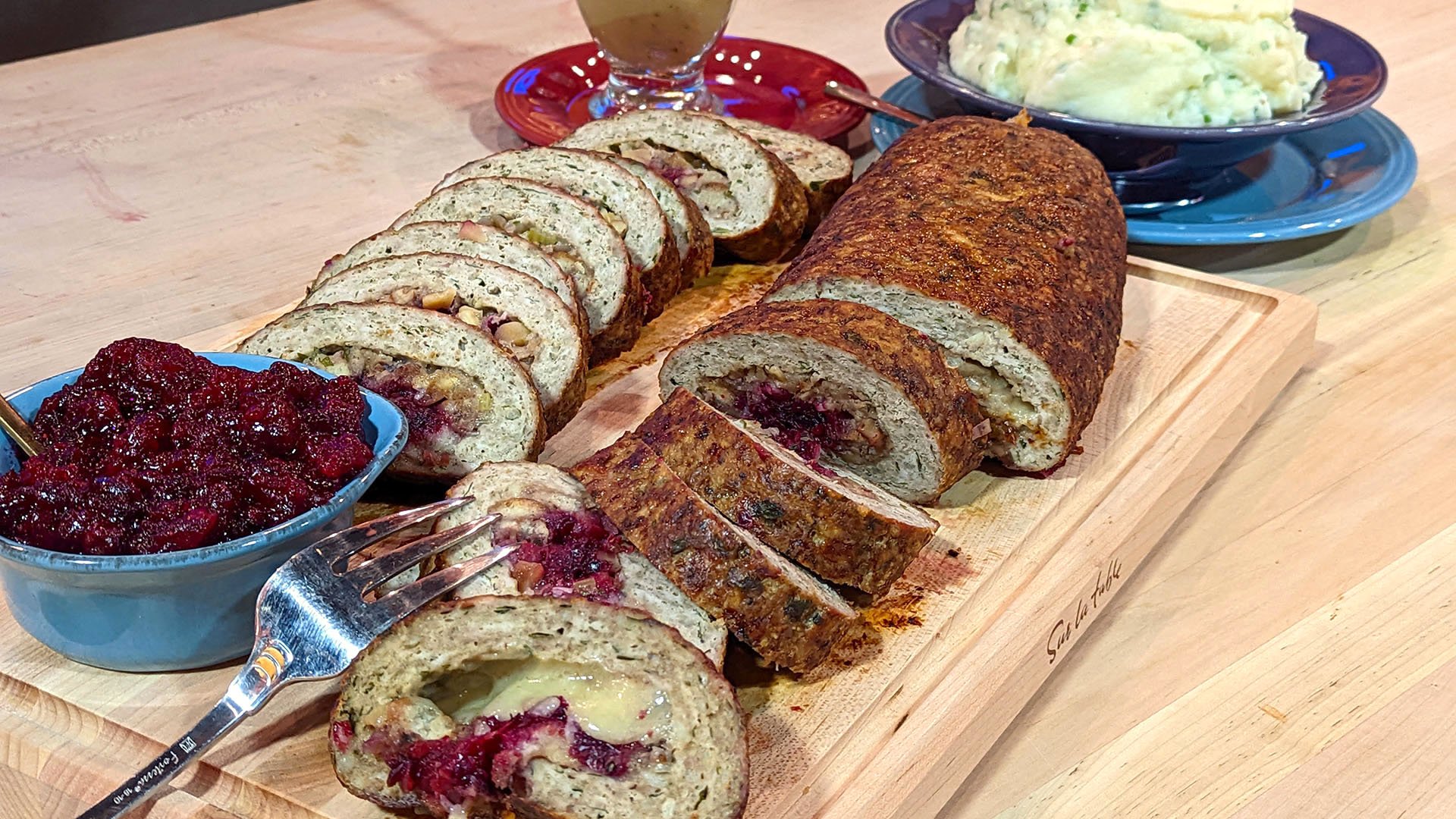 Pilgrim Rolled Turkey Meatloaf with Apple Walnut Stuffing, Cracked Cranberries,...