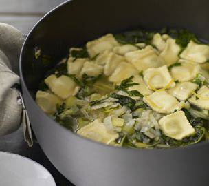 Leeky Broth with Ravioli