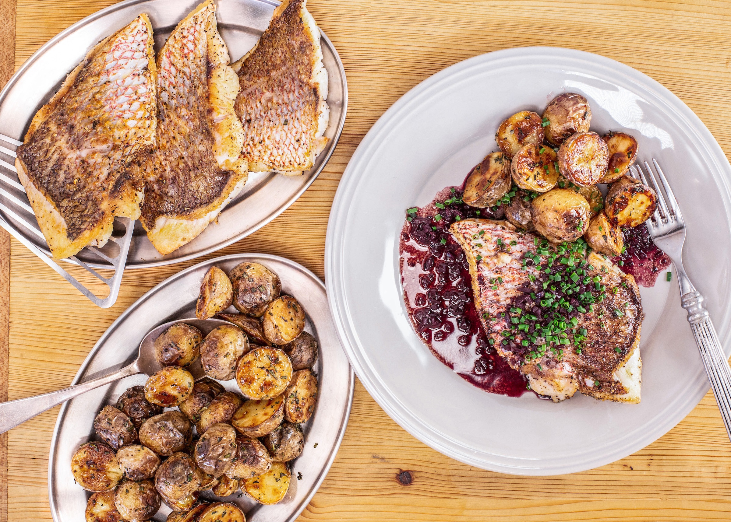 Rachael's Fish With Red Wine Sauce And Rosemary Potatoes