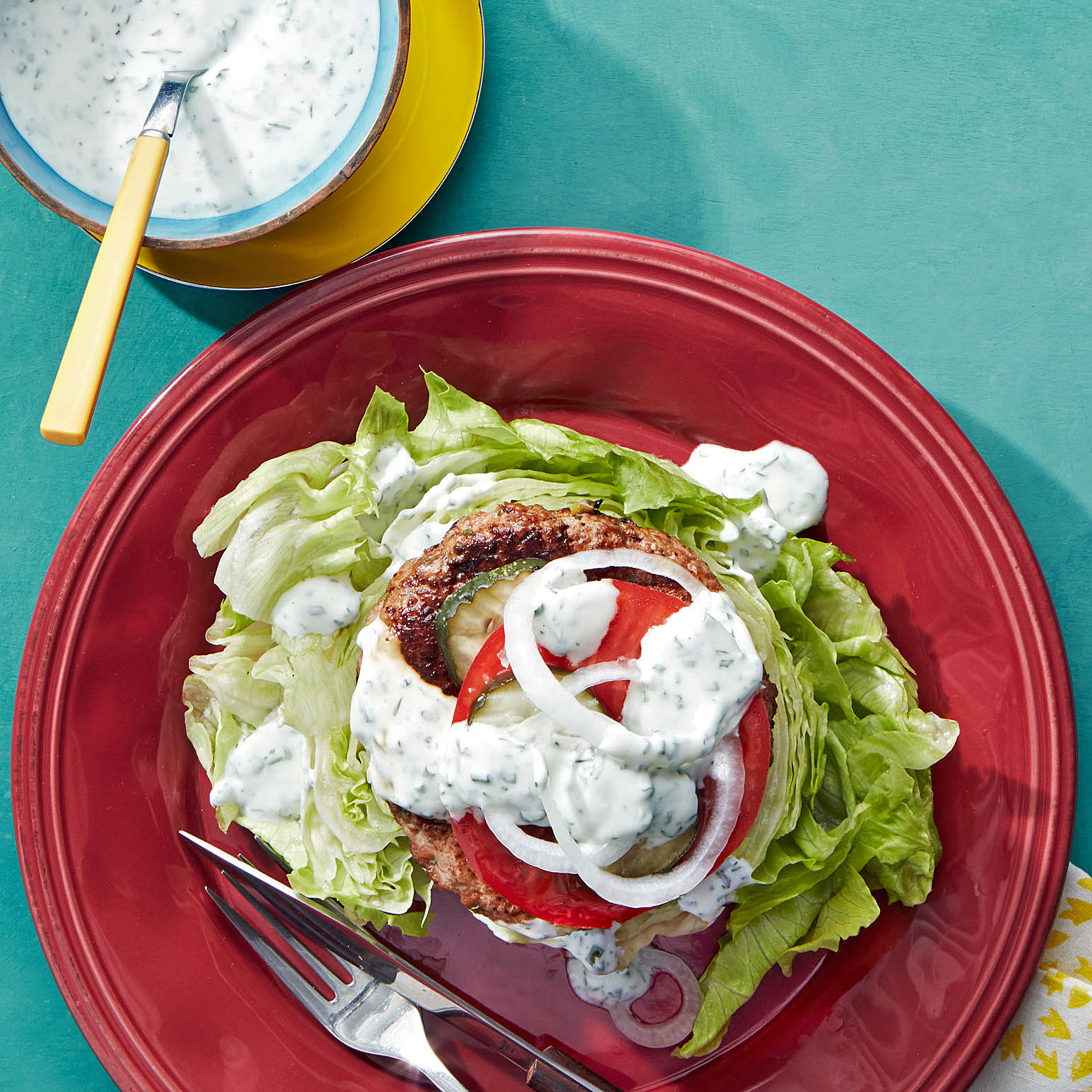 Turkey Burgers on Iceberg Cheeks with Ranch Dressing