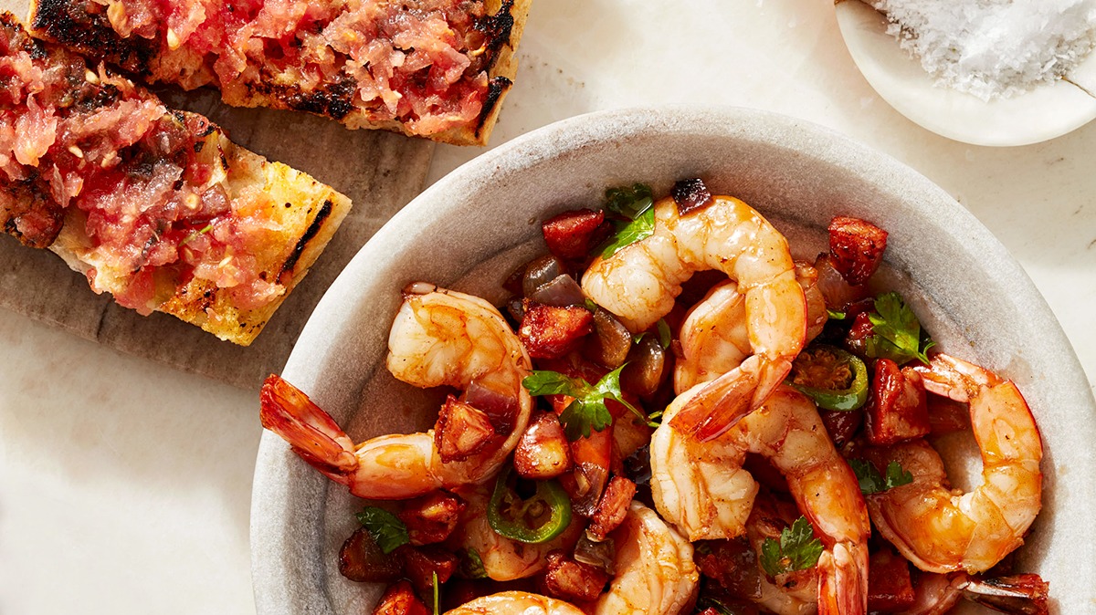 Spanish Scampi with Chorizo & Pan con Tomate