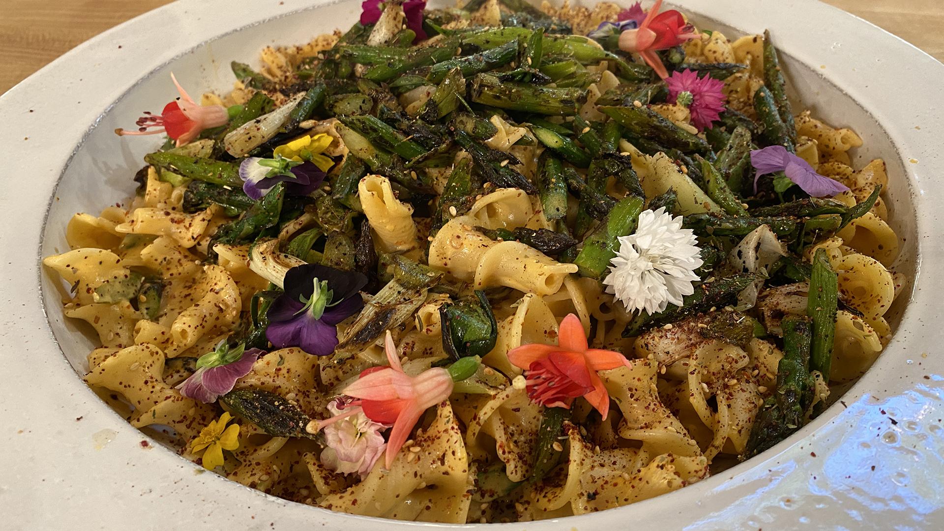 Vegan Spring Pasta: Campanelle With Creamy Tahini Sauce Charred Asparagus...