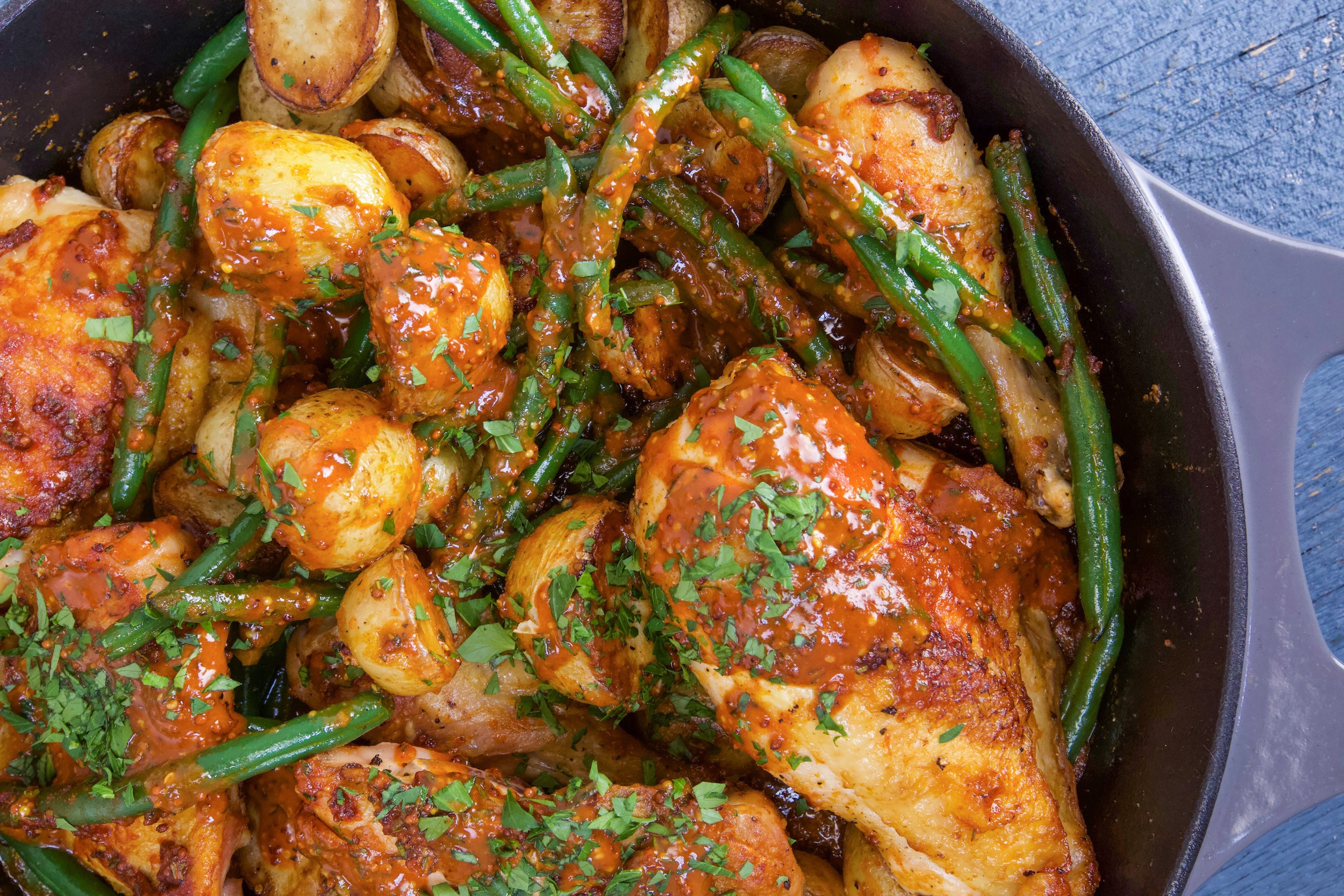 Rachael's Spicy Honey Mustard Chicken with Potatoes and Green Beans