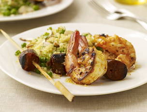 Spanish Shrimp and Chorizo Skewers with Especial Couscous