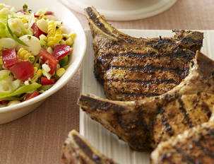 Smoky Pork Chops with Spicy Applesauce and Garlicky Succotash