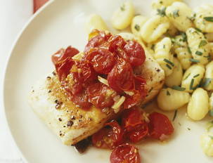 Pan-Roasted Fish with Burst Tomato Sauce and Gnocchi with Tarragon-Chive...