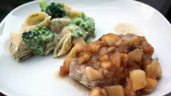 Pork Chops with Golden Apple Raisin Sauce and Whole Wheat...
