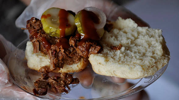 Brisket on a Biscuit with Smoky BBQ Sauce and Sweet...