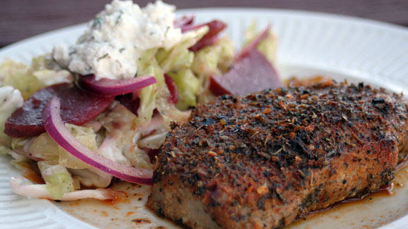Roasted Fennel-Crusted Chops with Fennel and Beet Slaw and Fresh...