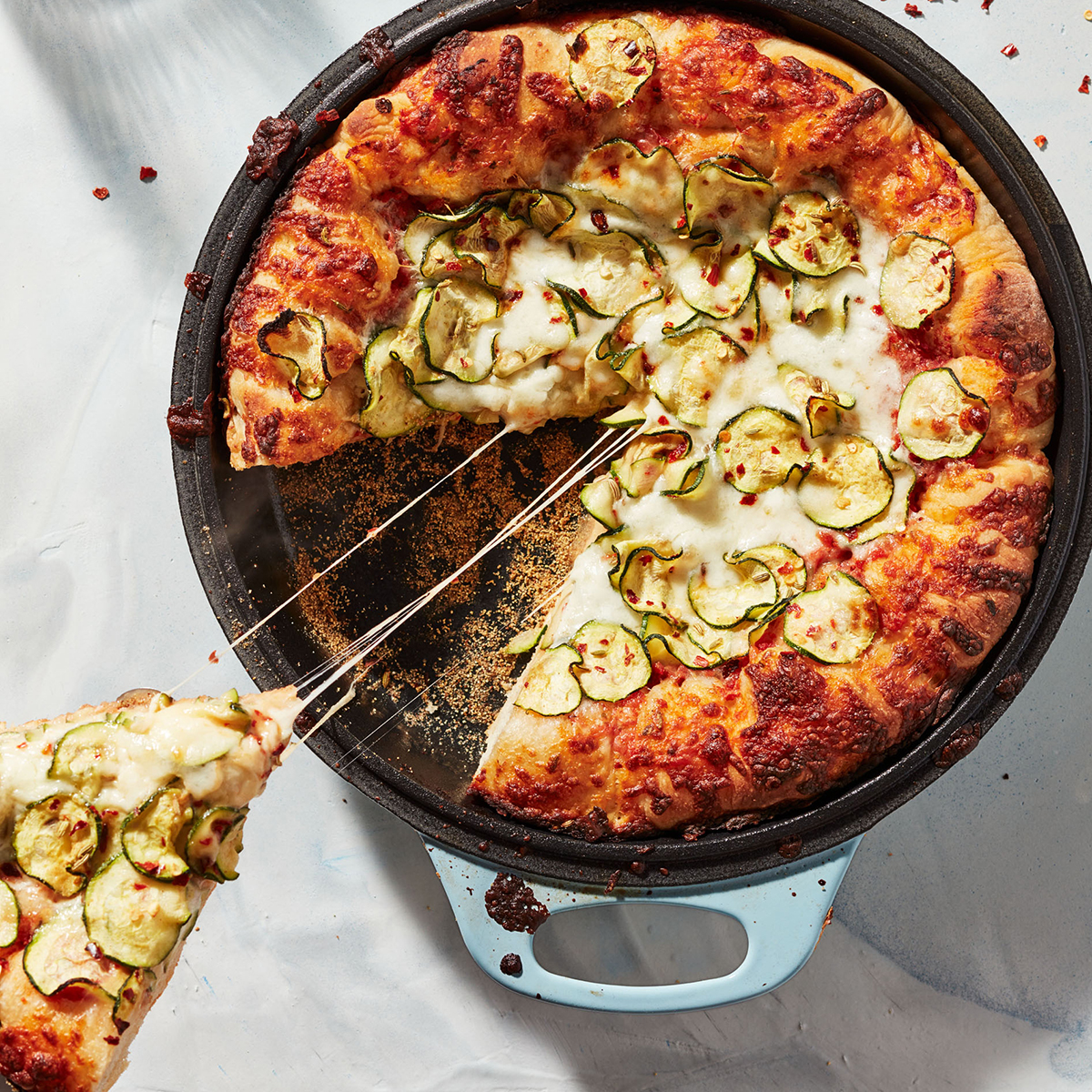 Cast-Iron Skillet Pizza with Zucchini "Pepperoni"