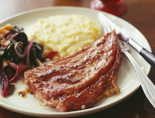 Sweet 'n Spicy Red Eye Ham Steaks with Cheese Grits...