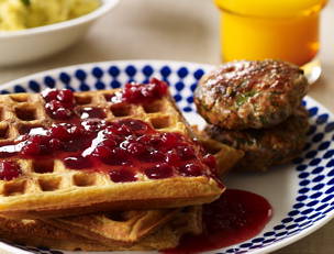 Savory Sour Cream and Chive Waffles with Sausage and Lingonberry...