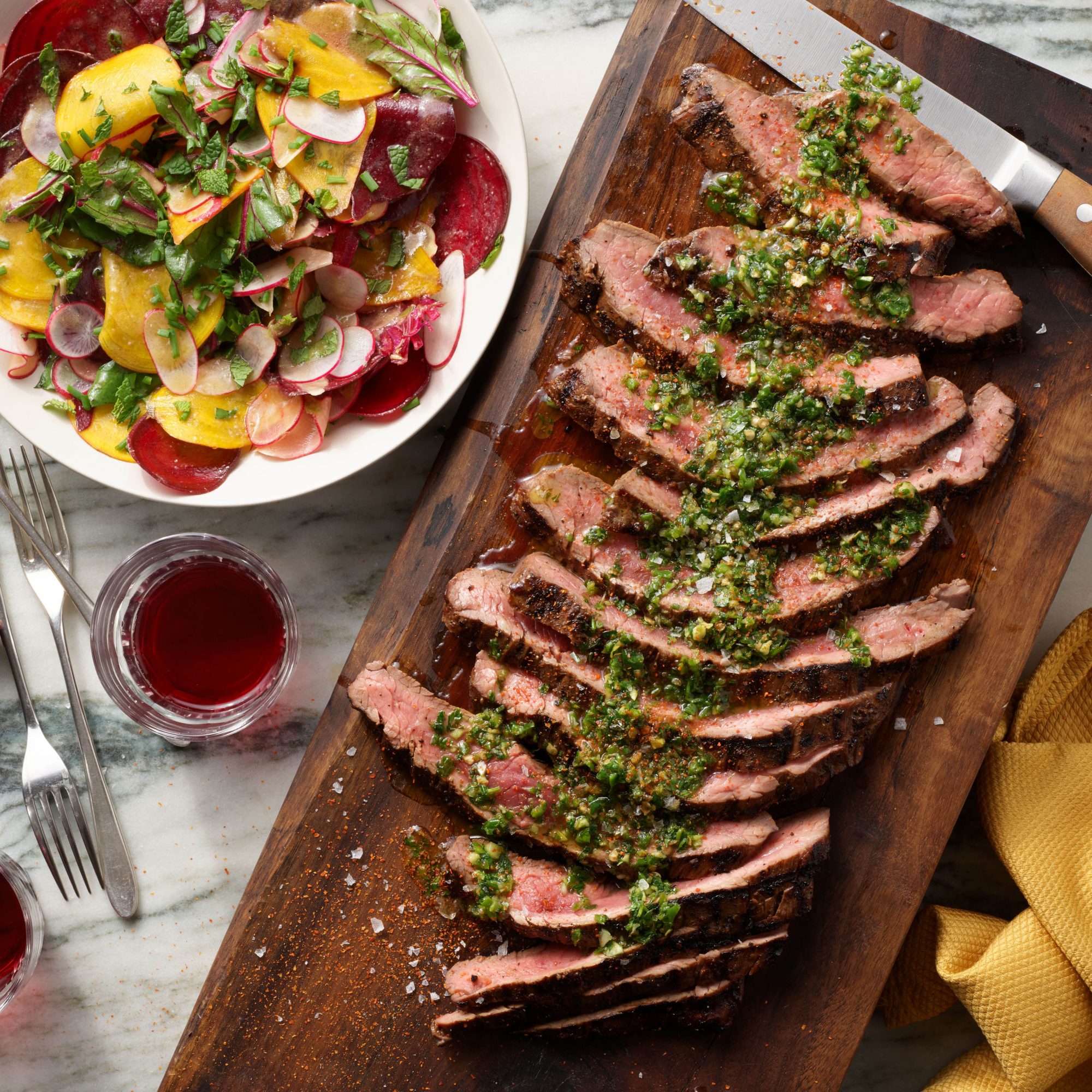 Rachael Ray's Flank Steak with Shishito-Shiso Salsa Verde & Beet...