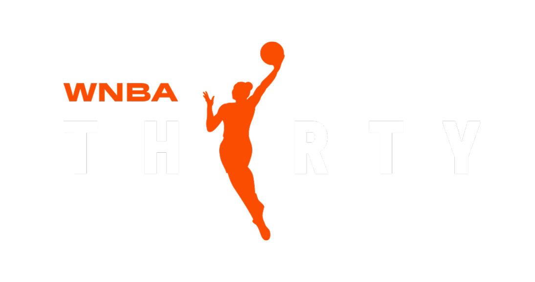 WNBA Thirty secondary logo in orange and white on black background