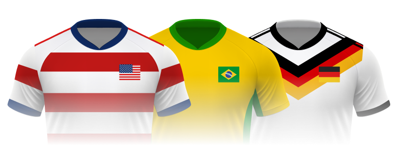 International soccer jerseys representing a Fanatics Sportsbook World Soccer giveaway promotion featuring global teams and fan rewards.