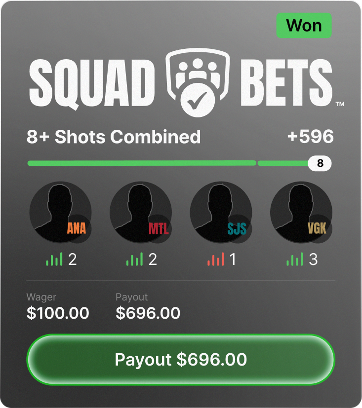 Fanatics Squad Bets combining player props into one winning hockey parlay