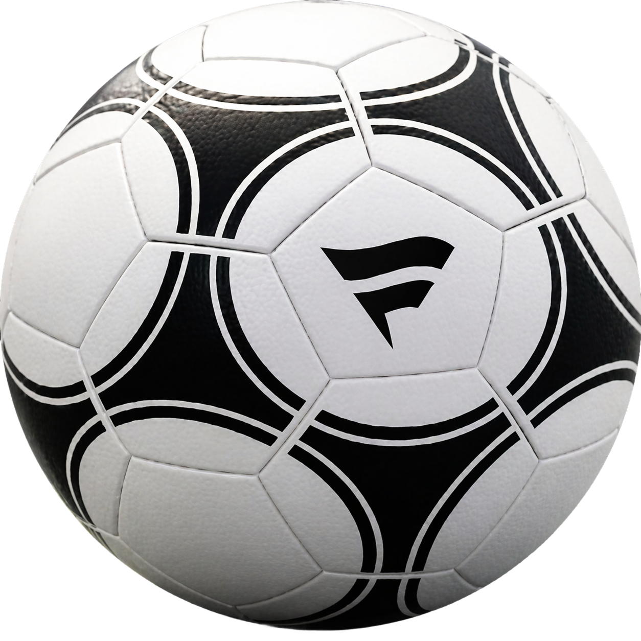 A black and white, 32-panel FIFA Quality soccer ball featuring the Fanatics Sportsbook logo.