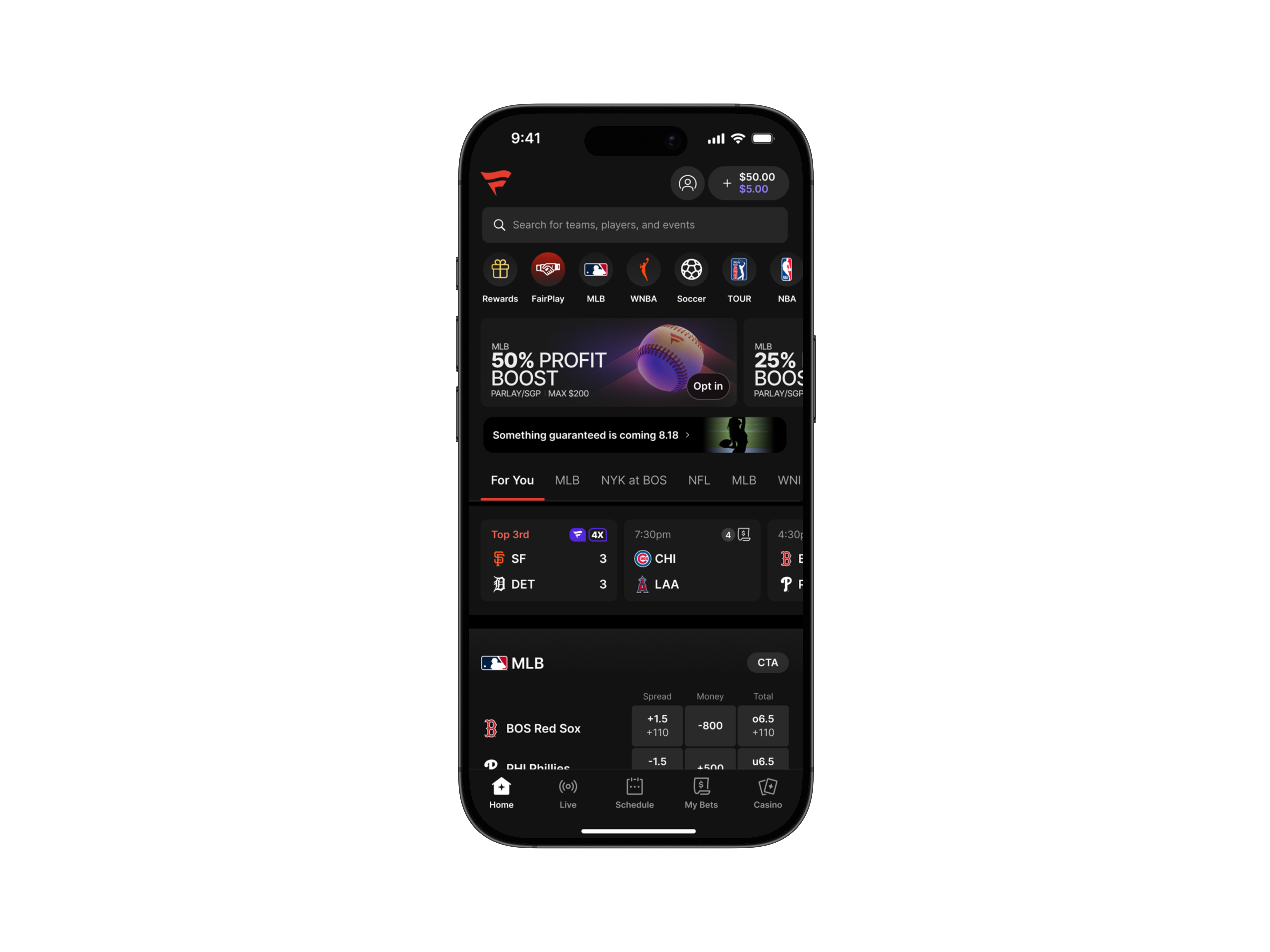 Discover page - showing personalized bets