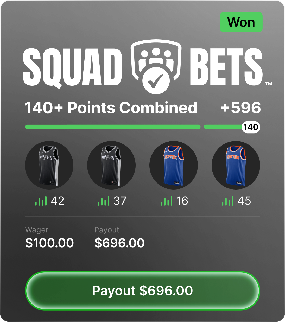 Animated Fanatics Sportsbook Squad Bets user interface demonstrating interactive betting and parlay building features.