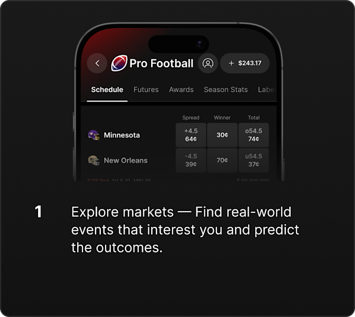 Explore markets — Find events and predict the outcomes.