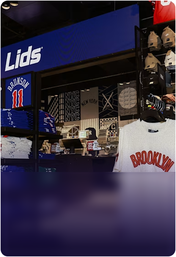 Lids sports apparel store featuring jerseys, hats, and fan merchandise available through FanCash rewards earned with Fanatics Sportsbook.