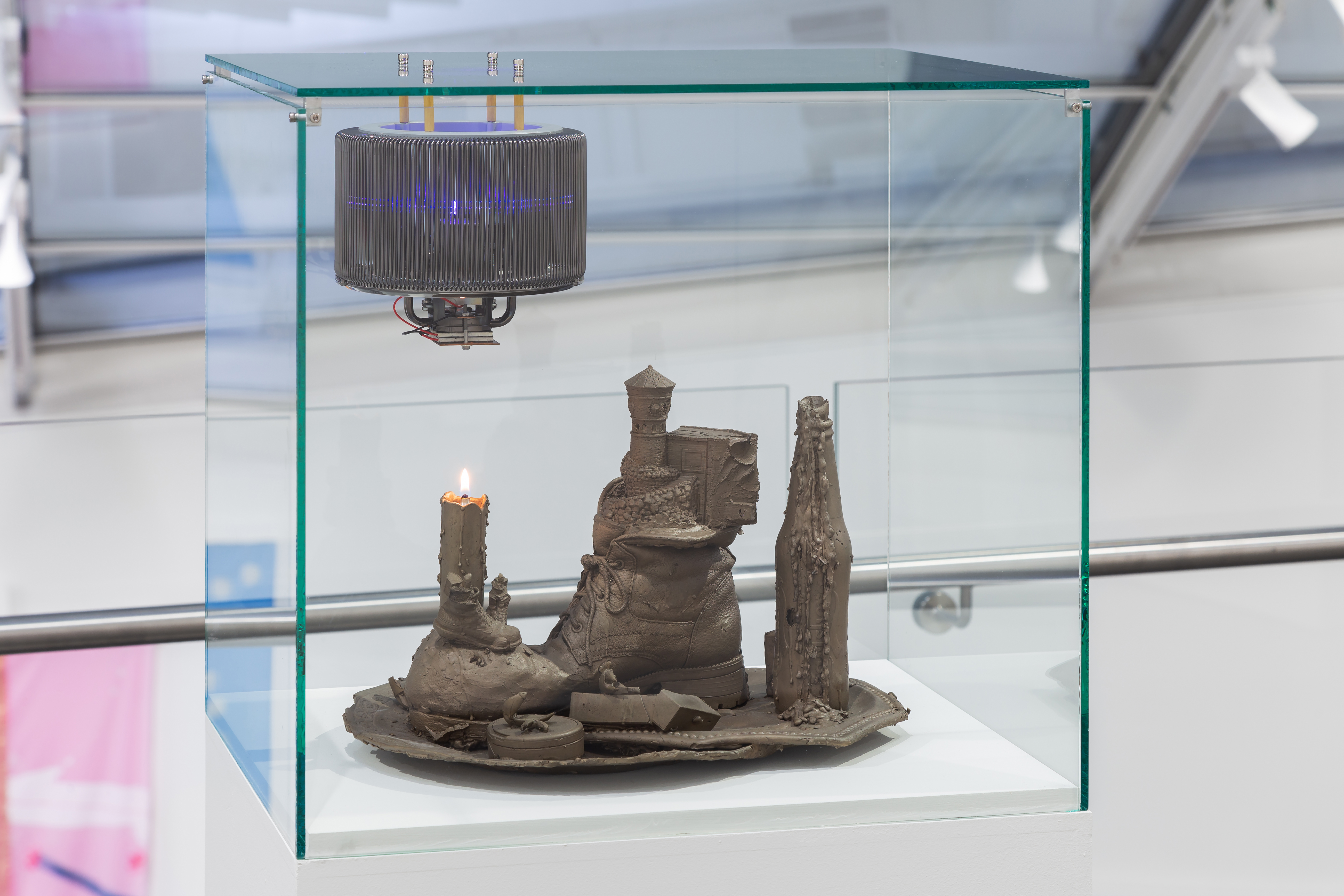 I,II,I 2019 Bronze,glass case,glass flask,lamp oil,cooling element,Peltier,LED-light:photo Astrup Fearnley Museum