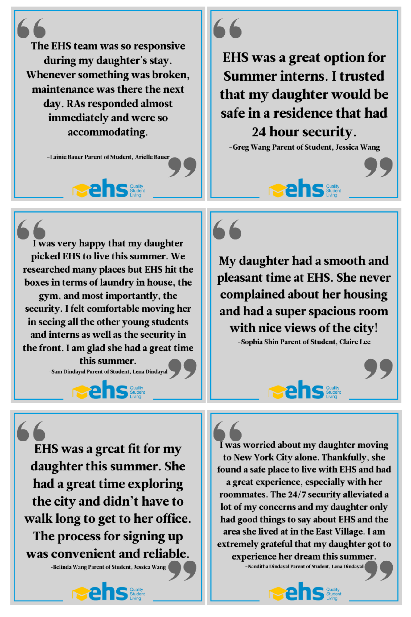 Parent Testimonials Grouped Squares
