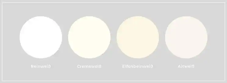 Ratgeber-Illustration zum Einrichten in Weiß mit vier verschiedenen Weiß-Tönen von Reinweiß bis Altweiß