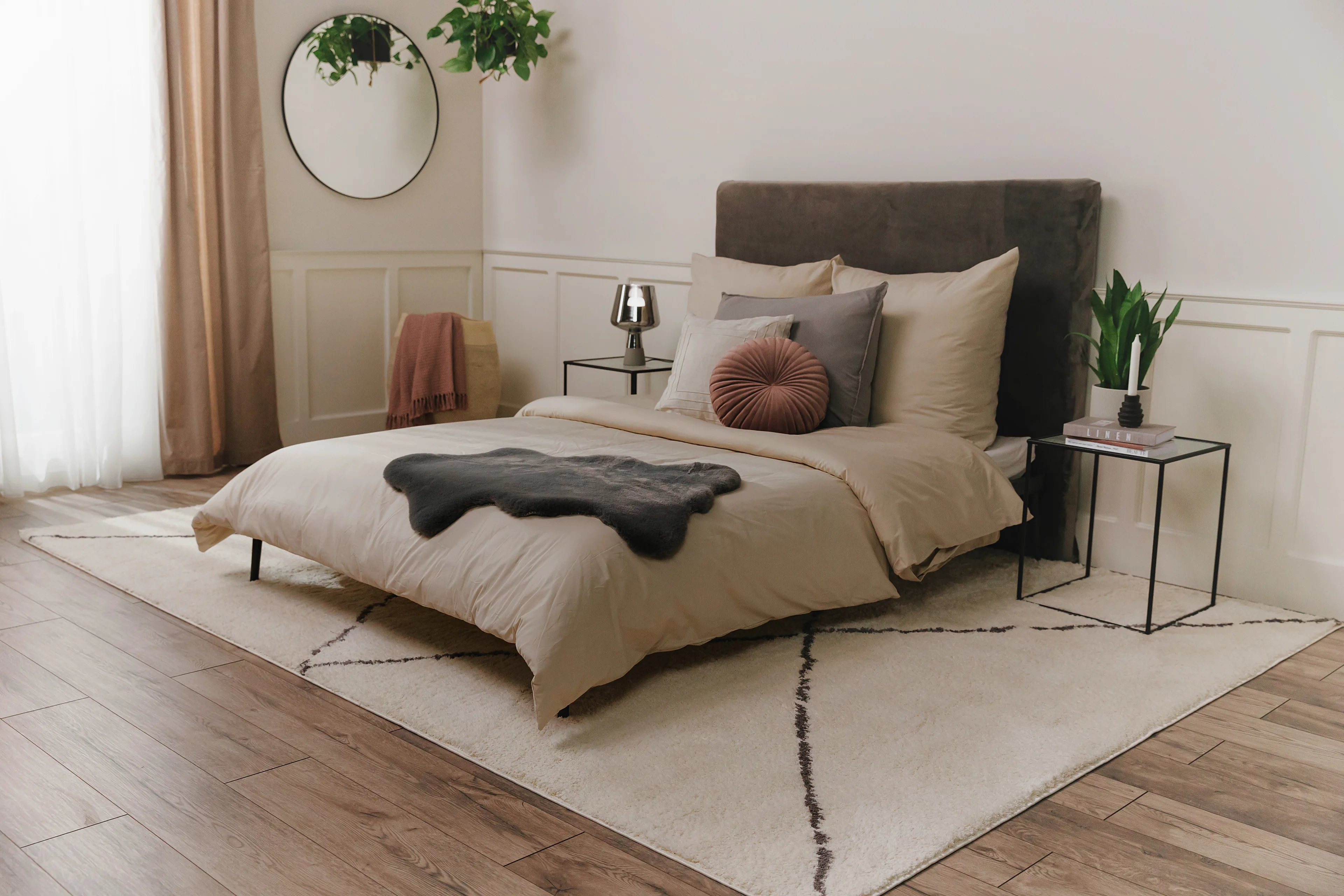 Alfombra diseñador salón alfombra pelo corto de moda en beige crema, 160 x  230 cm: .es: Hogar