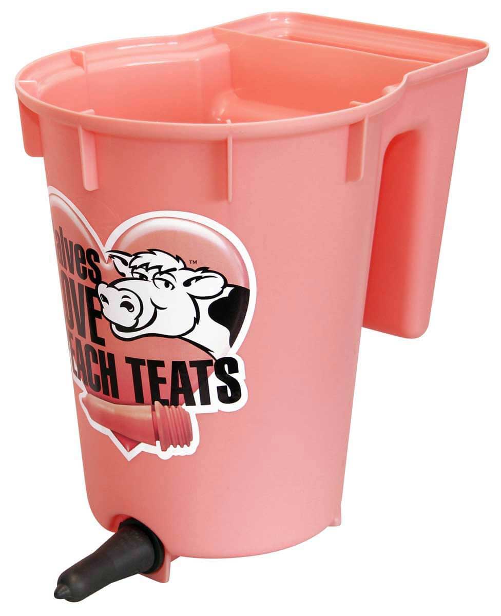 JDJ Solutions, LLC Peach Teats Non-Reversible Calf Feeder Bucket, 6 Quart