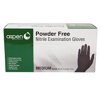 Aspen Nitrile Exam Gloves, Powder-Free, Black, Medium