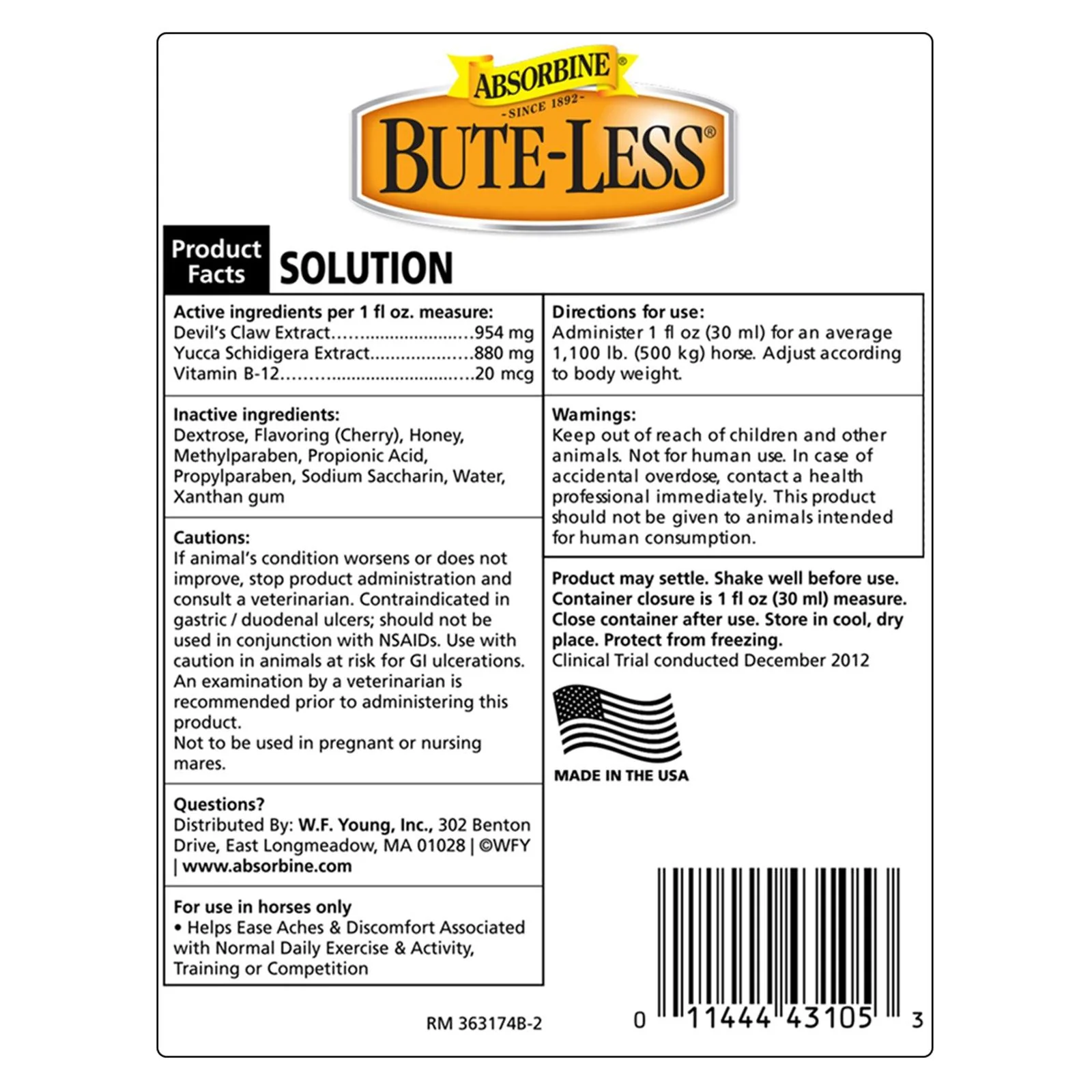 Absorbine Bute-Less Comfort and Recovery Support Solution, BACK